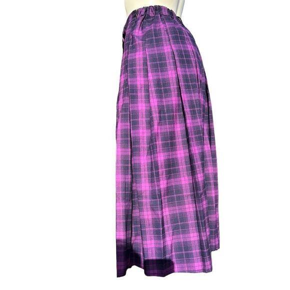Listen Flavor Purple Checkered Pleated Midi Skirt With Chain Detail - Picture 3 of 11